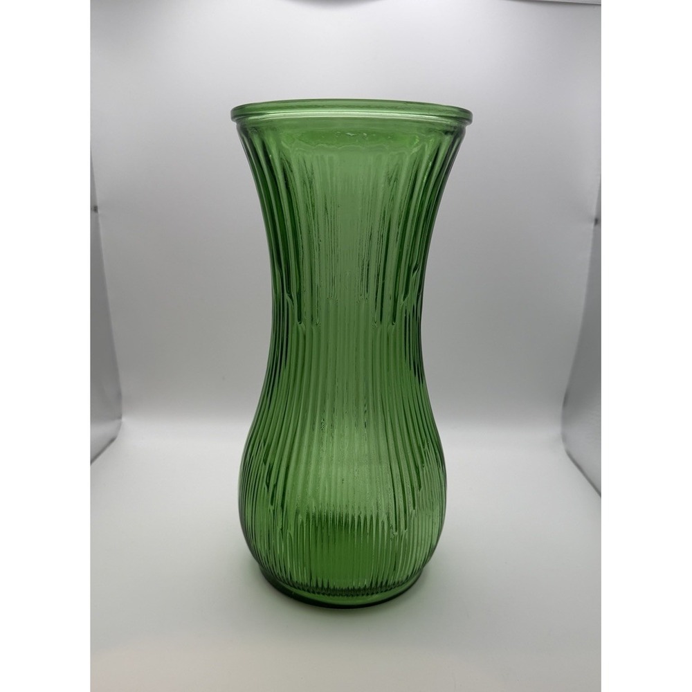 Vintage Hoosier Glass Green Ribbed Vase 4087-A 10" Fluted Mid-Century